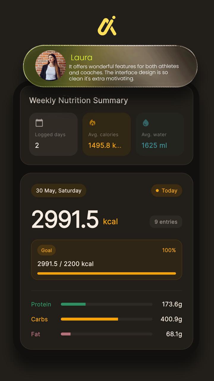 Aucto nutrition tracking screen